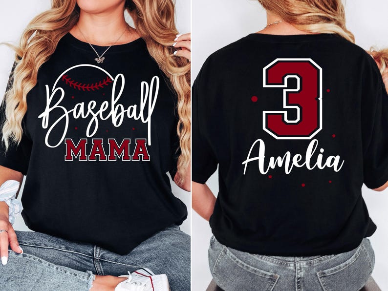 Baseball Mama Shirt, Personalized Baseball Mom Tee, Custom Back Number Shirt, Game Day Mama Top, Custom Name Tee