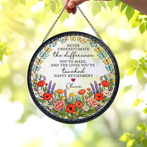 Stained Glass Retirement Suncatcher, Personalized Floral Retirement Window Decor, Colleague Retirement Keepsake, Retired Coworker Gift