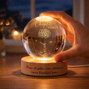 Custom Birth Month Flowers, Personalized Crystal Ball LED Night Light, 30th Bithday, New Chapter Gift Just Because Gift for Friend, Daughter