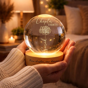 Custom Birth Month Flowers, Personalized Crystal Ball LED Night Light, 30th Bithday, New Chapter Gift Just Because Gift for Friend, Daughter