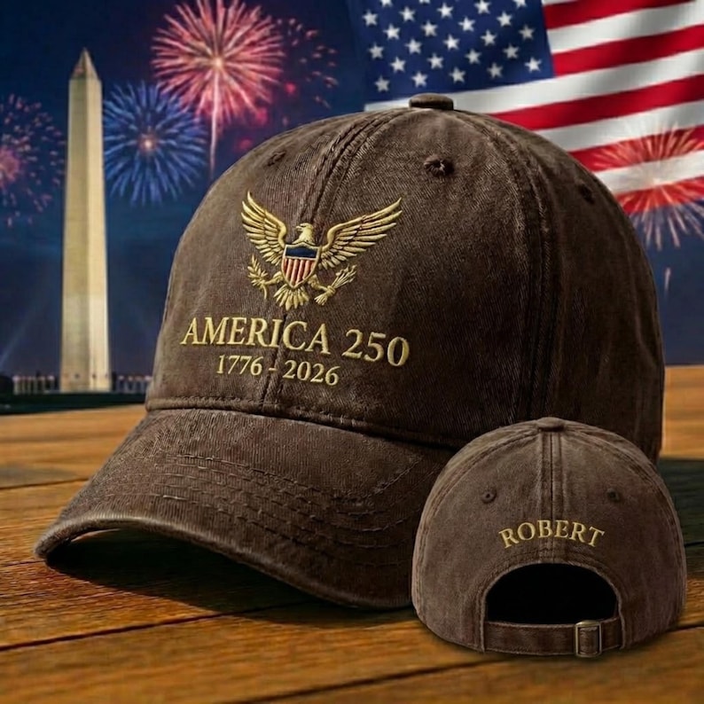 Custom Name America Anniversary 250 Hat 1776 2026, USA 250th Anniversary Embroidered Cap, Patriotic Baseball Hat, Semiquincentennial Gift, Veteran Cap