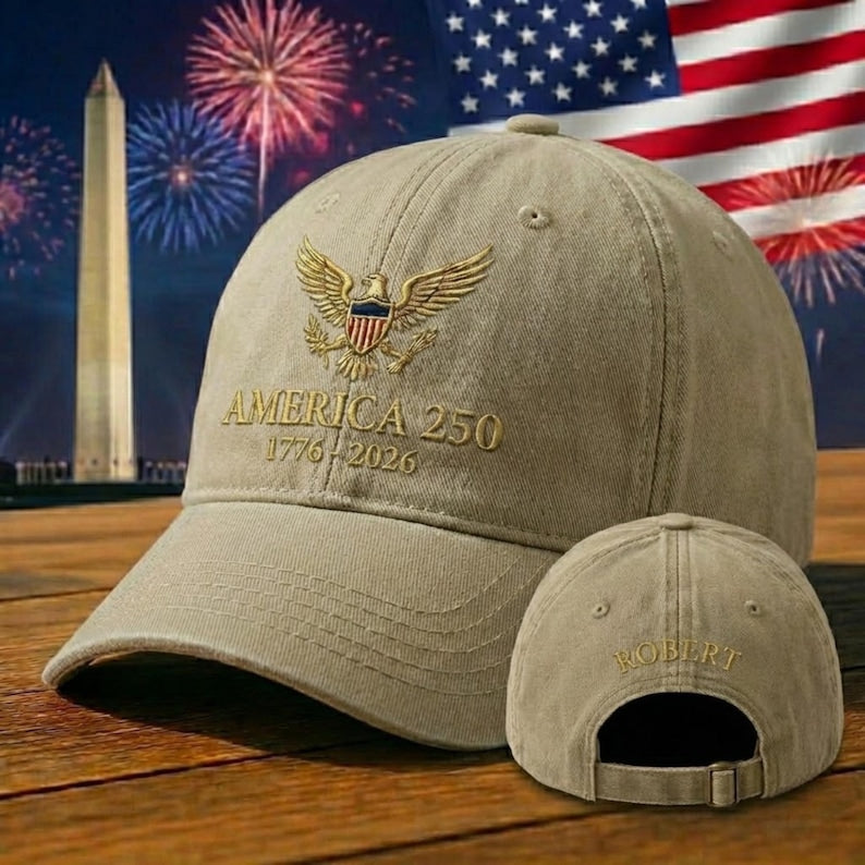 Custom Name America Anniversary 250 Hat 1776 2026, USA 250th Anniversary Embroidered Cap, Patriotic Baseball Hat, Semiquincentennial Gift, Veteran Cap