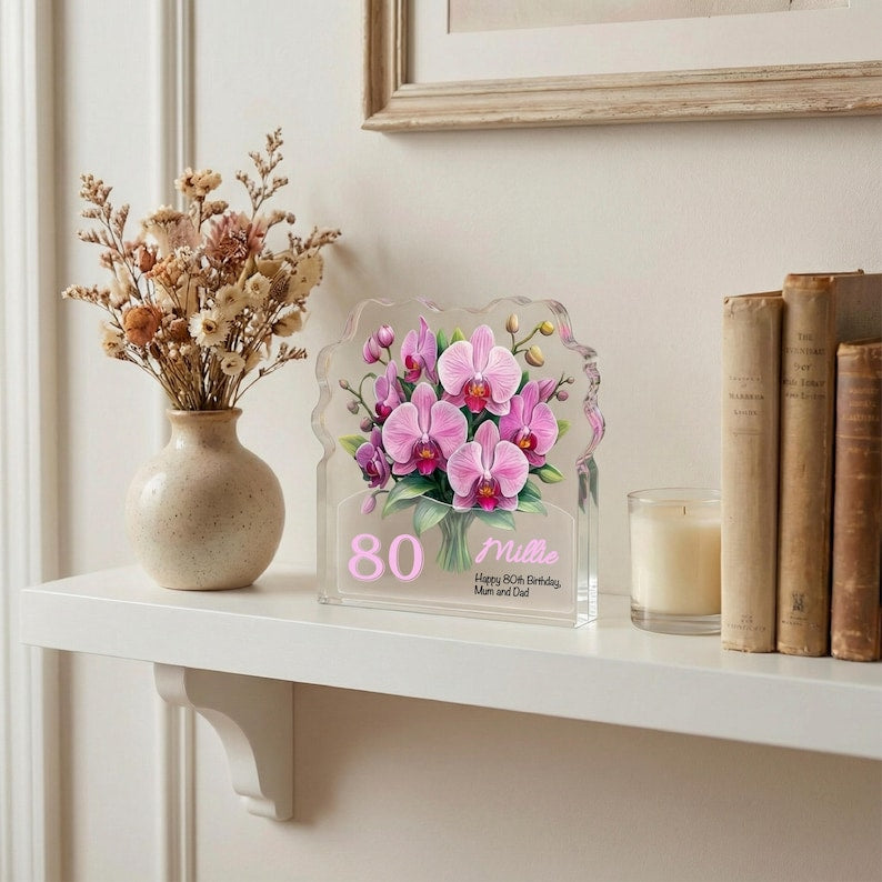 Personalised 80th Birthday Plaque for Her Custom Orchid Acrylic Keepsake 80 Years Loved Gift