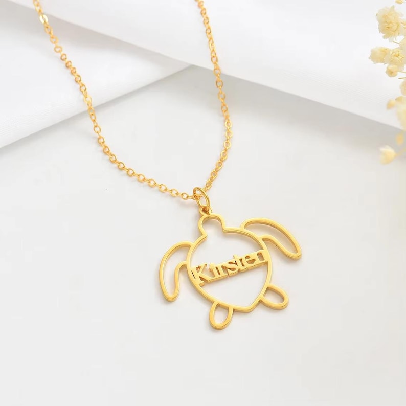 Personalized Dainty Turtle Name Necklace Custom Sea Turtle Jewelry Unique Gift for Turtle Lovers Gold/Rose Gold/Silver, gift for her