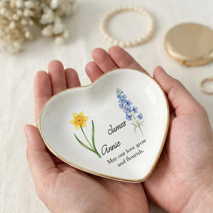 Personalised Birth Flower Trinket Dish/ Custom Flower Ring Dish/ Couple Gifts/ Wedding Bridesmaid Gift/ Birthday Jewelry Dish, Couple Dish