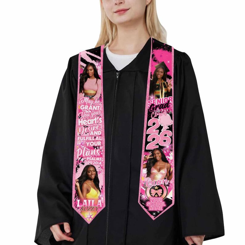 Custom Photo Graduation Stole: Personalized Class of 2026 Sash, Gift for Graduates