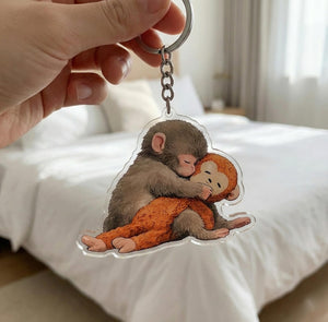 Team Punch Keychain, Baby Monkey Punch Acrylic Keychain, Viral Cute Baby Monkey Punch Hugging Stuffed Custom Shape Acrylic Keychain