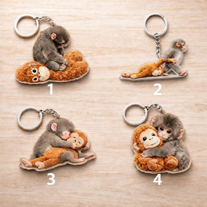 Team Punch Keychain, Baby Monkey Punch Acrylic Keychain, Viral Cute Baby Monkey Punch Hugging Stuffed Custom Shape Acrylic Keychain