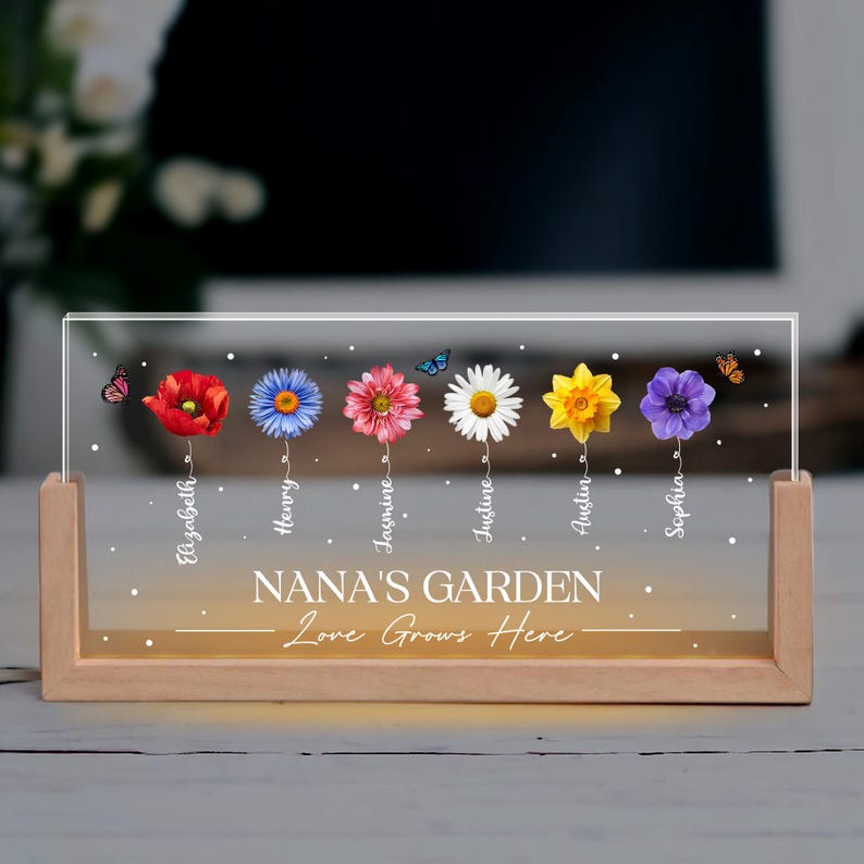 Personalized Grandma's Garden Night Light, Birth Month Flower LED Lamp, Mother's Day Gift, Unique Gift for Mum Grandma Gift, Gift from Kids