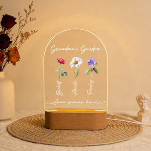 Custom Grandma's Garden Night Light, Birth Flower Lamp with Kid's Names, Mother's Day Gift, Gift for Grandma, Family Memorial Decor