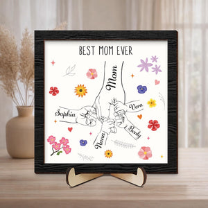 Personalized Family Name Sign,Mom Gift with Kids Name,Mum Mom Mommy Nana Mothers Day Gift,Holding Kids Hands Sign,Birthday Dad Parents Gift