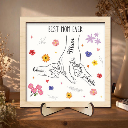 Personalized Family Name Sign,Mom Gift with Kids Name,Mum Mom Mommy Nana Mothers Day Gift,Holding Kids Hands Sign,Birthday Dad Parents Gift