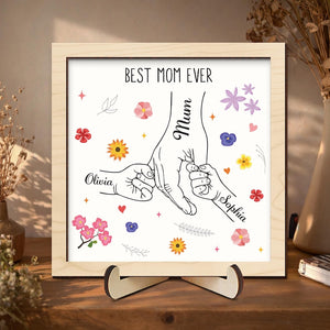 Personalized Family Name Sign,Mom Gift with Kids Name,Mum Mom Mommy Nana Mothers Day Gift,Holding Kids Hands Sign,Birthday Dad Parents Gift
