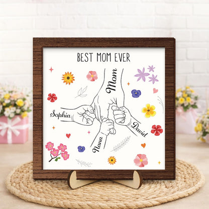 Personalized Family Name Sign,Mom Gift with Kids Name,Mum Mom Mommy Nana Mothers Day Gift,Holding Kids Hands Sign,Birthday Dad Parents Gift