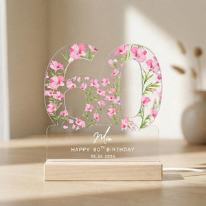 60th Birthday Gift for Grandma Gift, Personalized Birthday Light For Any Age, Custom Flower Night Lamp, Mothers Day Gifts