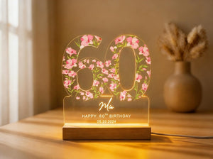 60th Birthday Gift for Grandma Gift, Personalized Birthday Light For Any Age, Custom Flower Night Lamp, Mothers Day Gifts