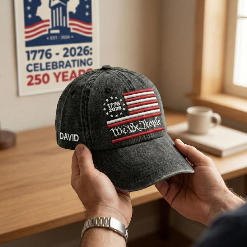 Personalized We The People Hat, USA Embroidered Washed Cap, Custom Name Patriotic Baseball Cap, 4th of July Gift, 1776-2026.