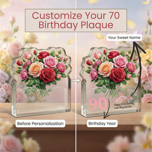 Personalised 90th Birthday Plaque Rose Floral Gift for Her