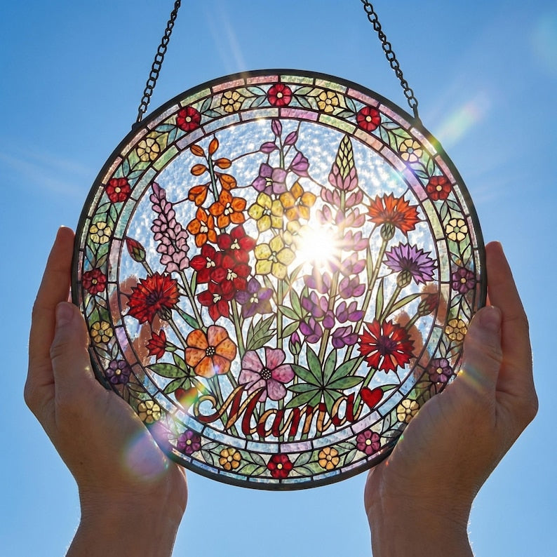 Personalized Mum Garden Suncatcher Birth Flower Stained Glass Window Hanging Mother s Day Gift