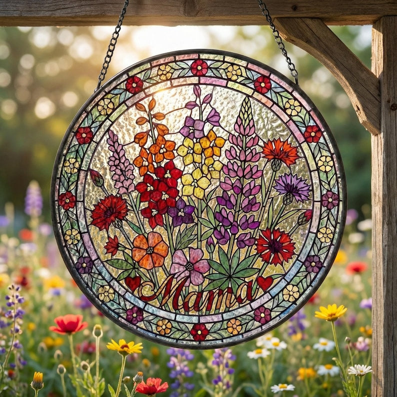 Personalized Mum Garden Suncatcher Birth Flower Stained Glass Window Hanging Mother s Day Gift