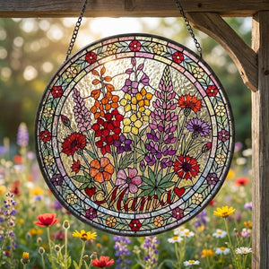 Personalized Mum Garden Suncatcher Birth Flower Stained Glass Window Hanging Mother s Day Gift