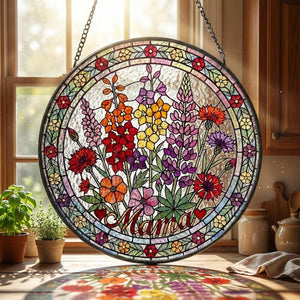 Personalized Mum Garden Suncatcher Birth Flower Stained Glass Window Hanging Mother s Day Gift