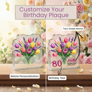 Personalised 80th Birthday Plaque Floral Tulip Acrylic Gift for Her