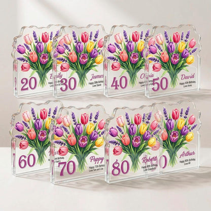 Personalised 80th Birthday Plaque Floral Tulip Acrylic Gift for Her