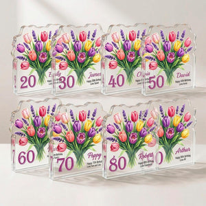 Personalised 80th Birthday Plaque Floral Tulip Acrylic Gift for Her