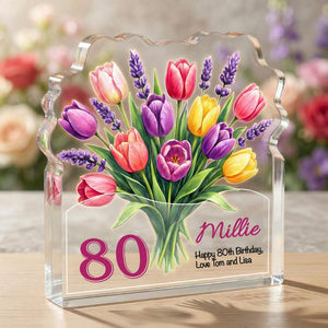 Personalised 80th Birthday Plaque Floral Tulip Acrylic Gift for Her