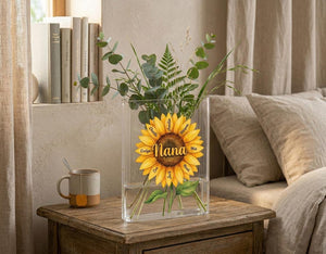 Personalized Nana Sunflower Book Vase, Present For Mom, Custom Grandkids Names Flower Vase, Grandma Mother s Day Gift, Family Keepsake Decor