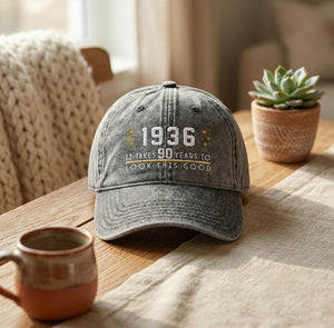 90th Birthday Gift Custom Embroidered Hat Aged to Perfection 1936 Personalized Vintage Dad Hat