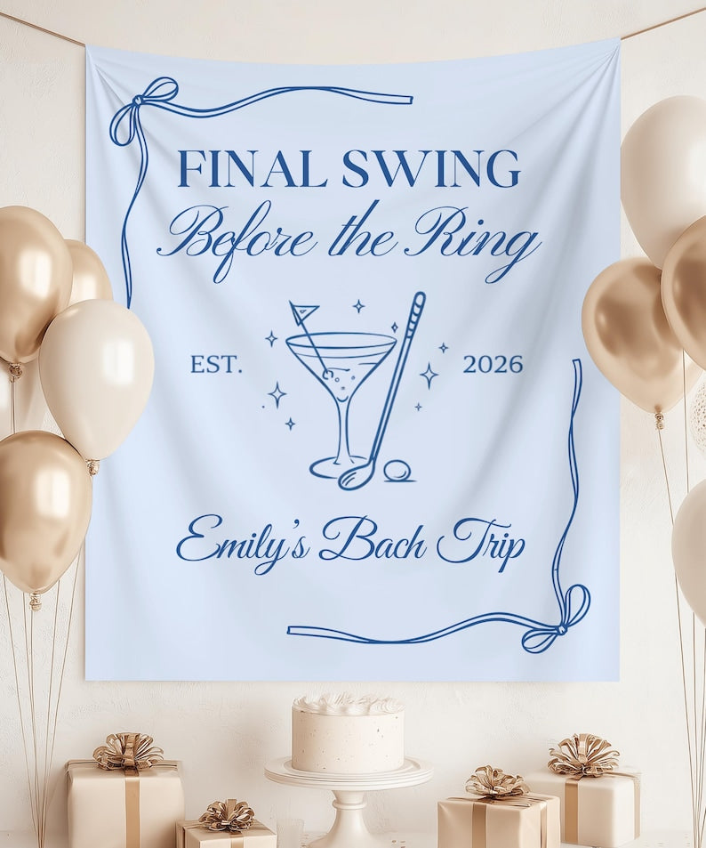 Final Swing Before the Ring Golf Bachelorette Banner, Custom Name Bach Trip Backdrop, Martini Golf Party Decor, Est 2026 Sign