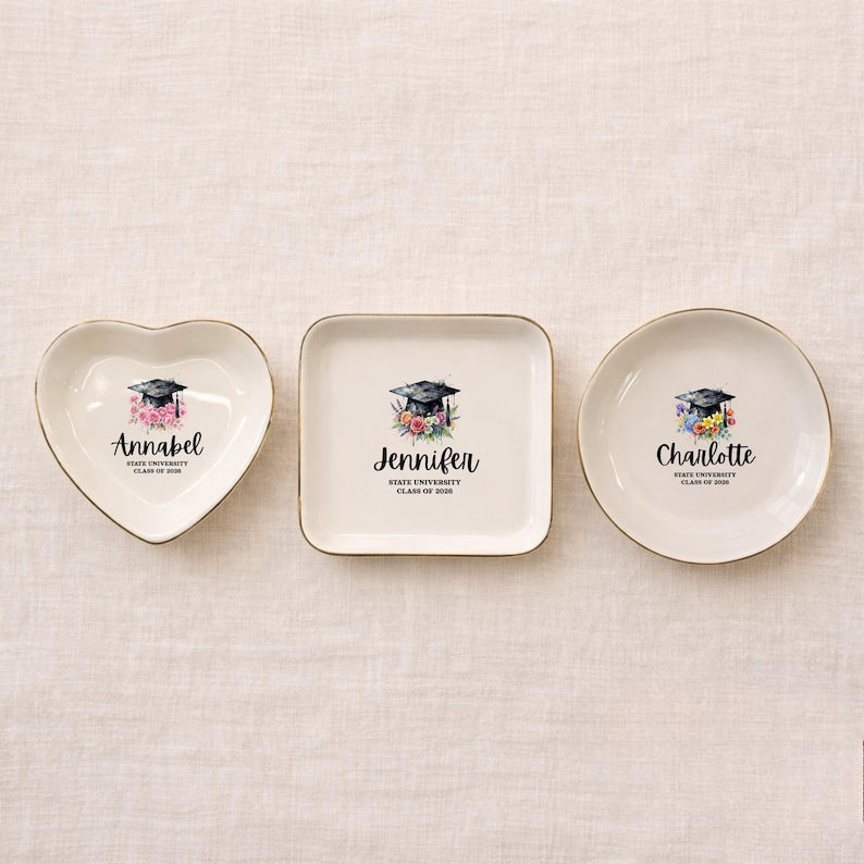 Personalized Graduation Trinket Dish, Custom School Ring Dish, Class of 2026 Gift, College Graduation Gift for Her, Masters Degree Ring Dish