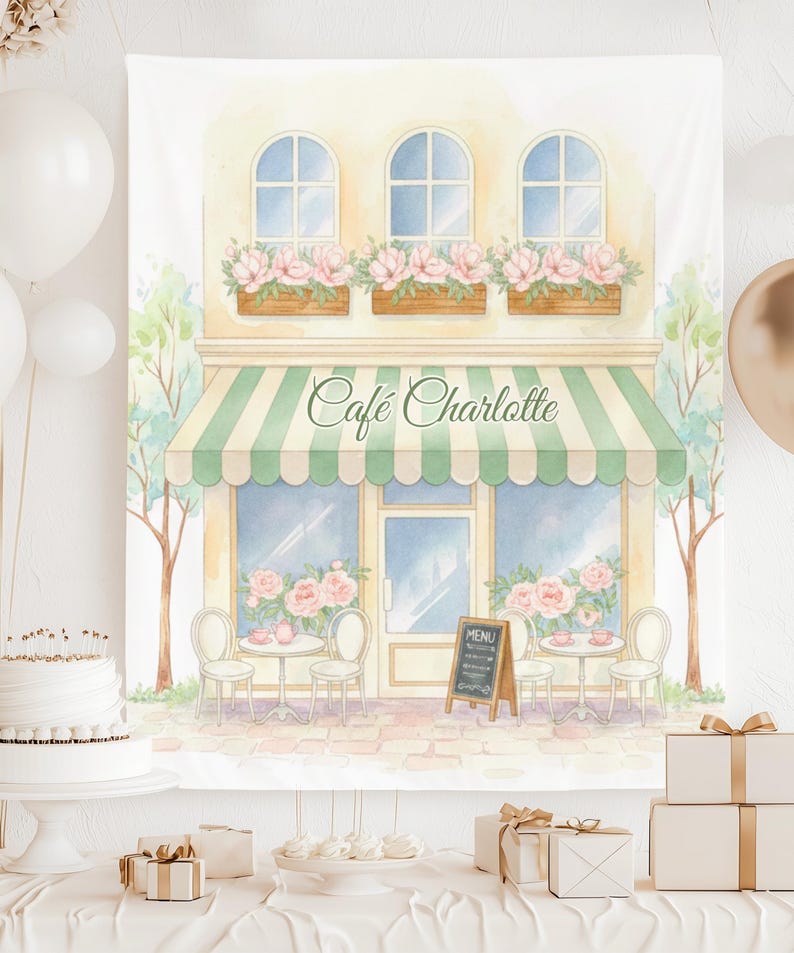 Paris Birthday Party Decorations, Paris Cafe Backdrop Tapestry, Personalized Paris Cafe Banner, French Cafe Birthday Decor, Patisserie Sign