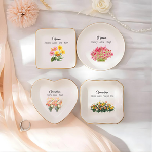 Mother s Day Gift for Mom, Personalized Ceramic Ring Dish, Wildflower Jewelry Holder