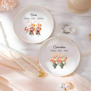 Mother s Day Gift for Mom, Personalized Ceramic Ring Dish, Wildflower Jewelry Holder