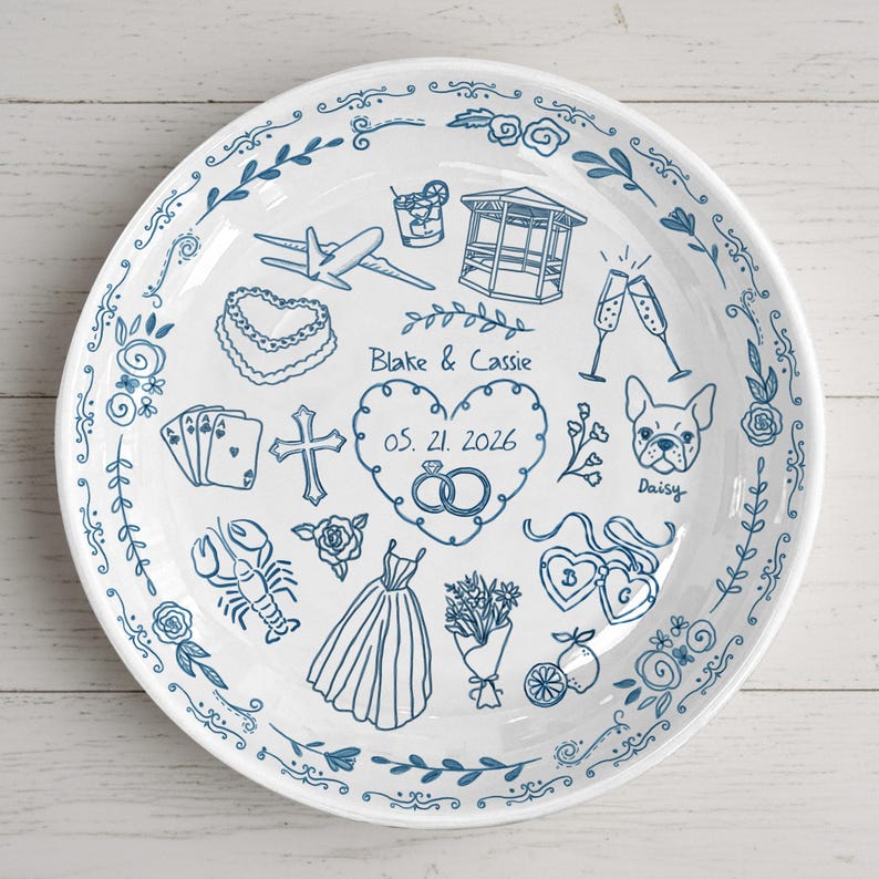 Personalized Anniversary Plate, Custom Love Story Timeline Ceramic Plate, Wedding Map Keepsake Gift for Couples, Engagement Wedding Decor