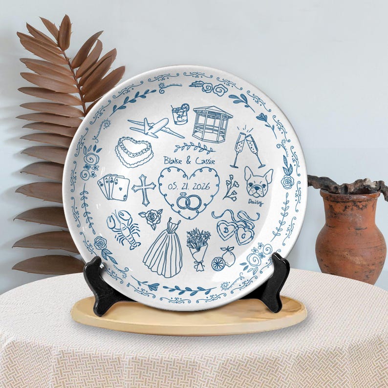 Personalized Anniversary Plate, Custom Love Story Timeline Ceramic Plate, Wedding Map Keepsake Gift for Couples, Engagement Wedding Decor