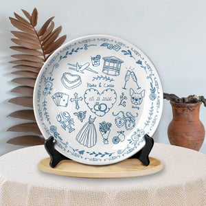 Personalized Anniversary Plate, Custom Love Story Timeline Ceramic Plate, Wedding Map Keepsake Gift for Couples, Engagement Wedding Decor