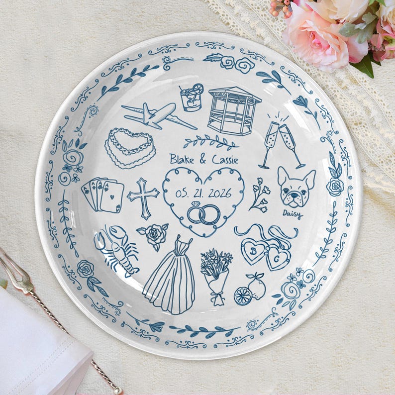 Personalized Anniversary Plate, Custom Love Story Timeline Ceramic Plate, Wedding Map Keepsake Gift for Couples, Engagement Wedding Decor