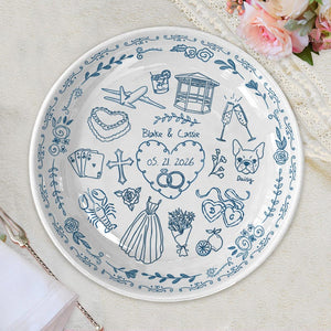 Personalized Anniversary Plate, Custom Love Story Timeline Ceramic Plate, Wedding Map Keepsake Gift for Couples, Engagement Wedding Decor