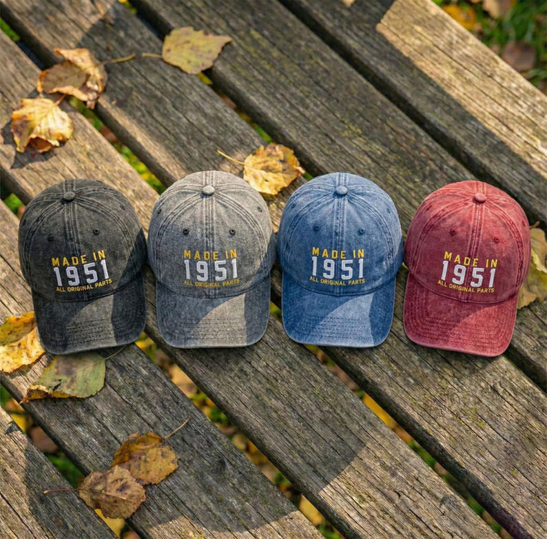 75th Custom Birthday Embroidered Hat Born in 1951 Headwear Gift Personalized Cotton Twill Cap