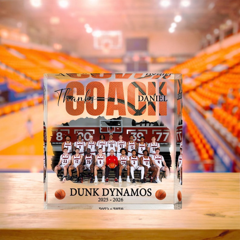 Personalized Photo Basketball Acrylic Block, Thank You Coach Plaque, Basketball Team Keepsake, Sport Lover Gift, Basketball Player Gift