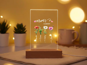 Mom's Garden Birth Flower Led Acrylic Night Light, Personalized Names Plaque, Mother's Day Gift, Mom Bedside Lamp, Custom Family Floral Decor
