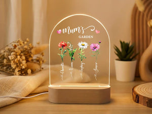 Mom's Garden Birth Flower Led Acrylic Night Light, Personalized Names Plaque, Mother's Day Gift, Mom Bedside Lamp, Custom Family Floral Decor
