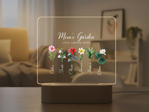 Personalized Acrylic Led Night Light For Mom, Mom's Garden Birth Flower Names Lamp, Custom Names Gift For Mother, Family Keepsake