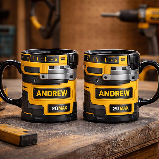 Personalized Tool Mug, Custom Coffee Cup, Power Tool Inspired Gift, Construction Worker Mug, Gift for Dad or Handyman