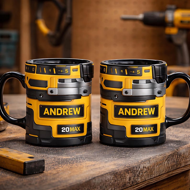 Personalized Tool Mug, Custom Coffee Cup, Power Tool Inspired Gift, Construction Worker Mug, Gift for Dad or Handyman