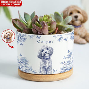 Toile De Jouy Flower Pet Photo - Custom Pet Flower Pot, Personalized Pet Memorial Planter, Dog Loss Remembrance Gift,Dog Lover, Dog Mom Gift